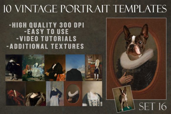 Create Stunning Royal Portraits with 10 Vintage Portrait Templates Set 16
